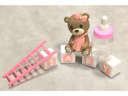 Zestaw ozdób na tort Miś Baby róż (EBB362)